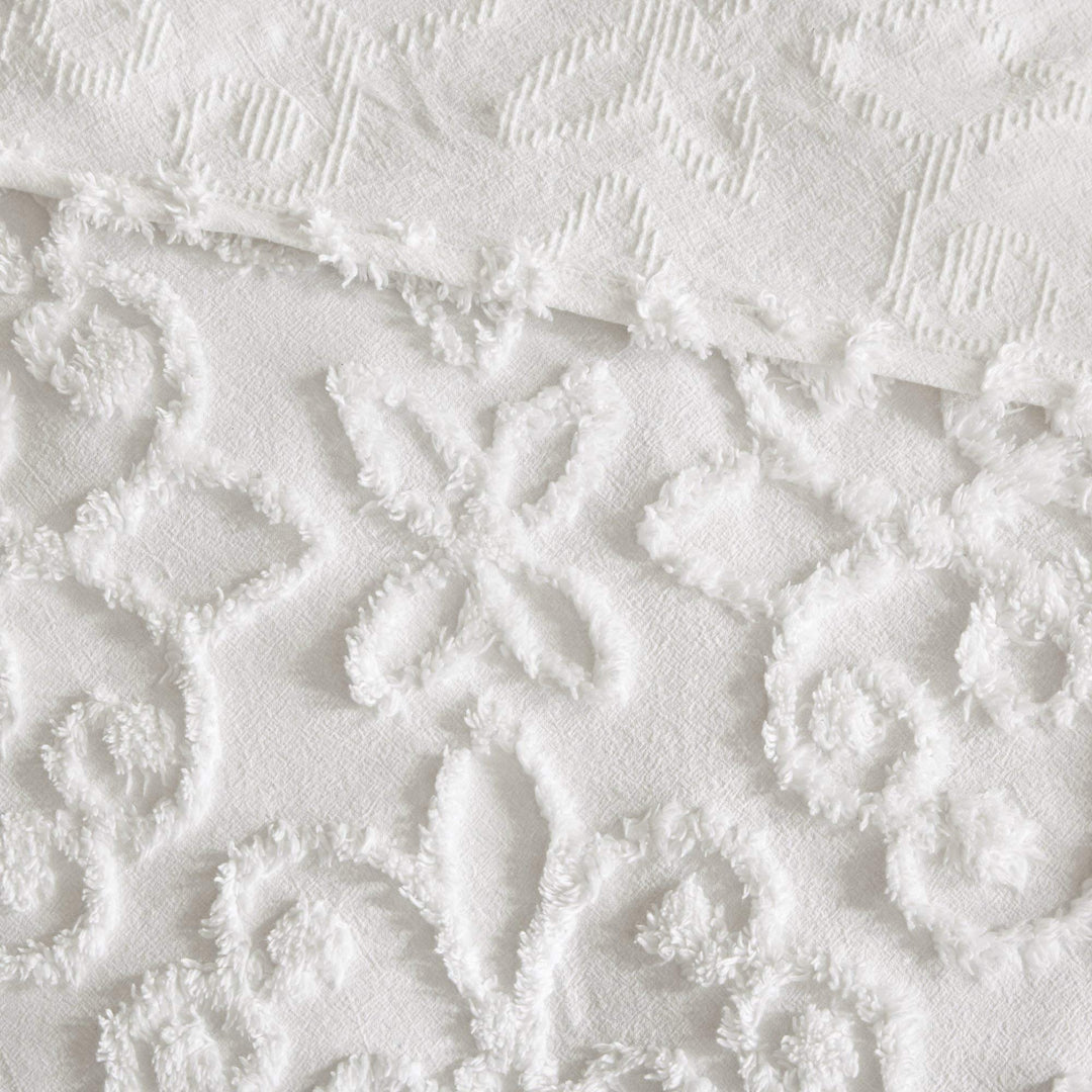 Bright White Chenille Daybed Set Medallion Pattern Bedding Textured Soft - Diamond Home USA