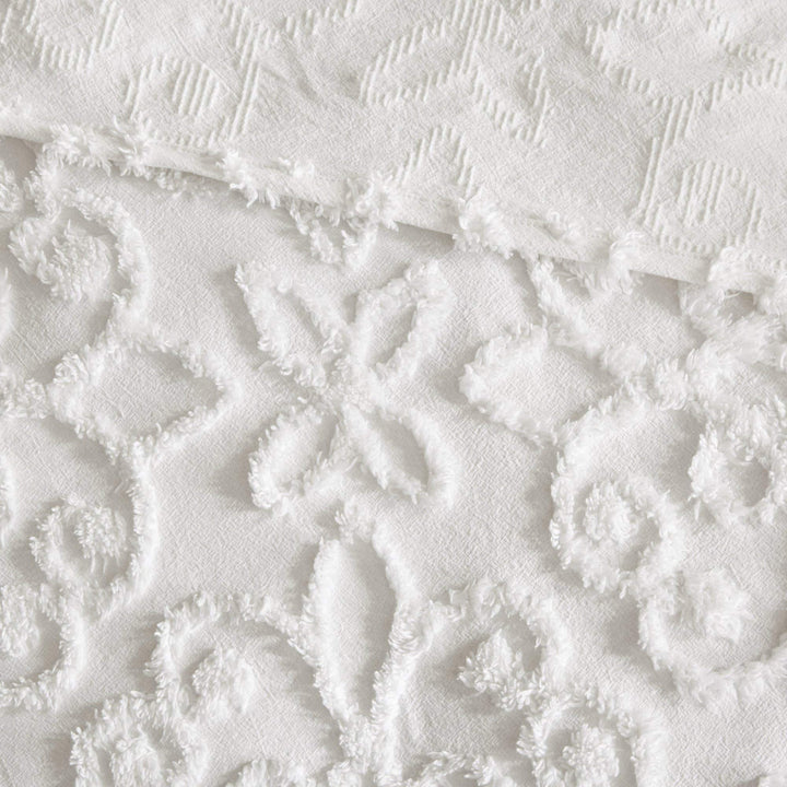 Bright White Chenille Daybed Set Medallion Pattern Bedding Textured Soft - Diamond Home USA