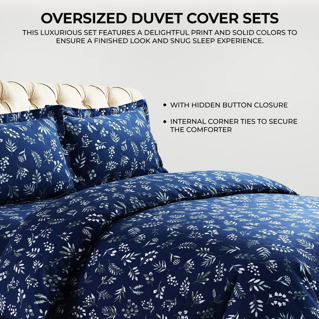 Azores Home Cotton Flannel King Duvet Cover Set Oversized Wrinkle Resistant Soft - Diamond Home USA