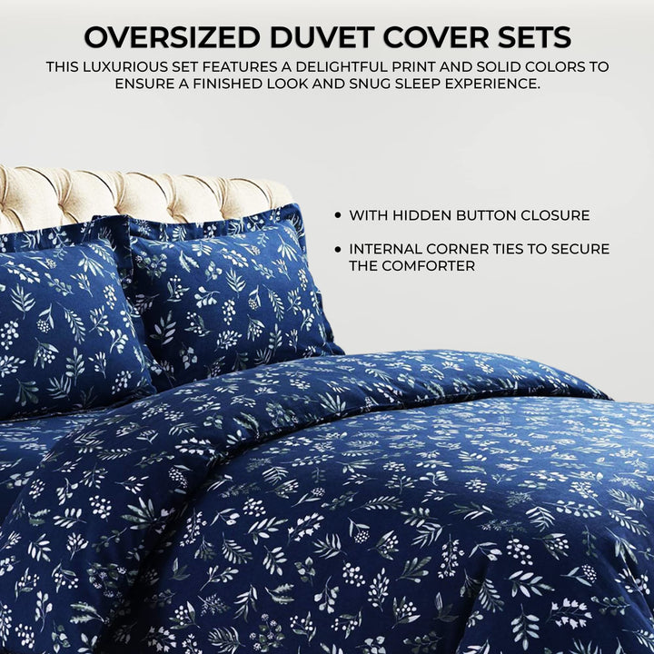 Azores Home Cotton Flannel King Duvet Cover Set Oversized Wrinkle Resistant Soft - Diamond Home USA