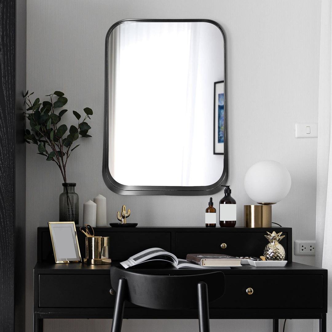 Thin Black Raised Lip Metal Framed Rectangle Wall Mirror Modern Contemporary - Diamond Home USA