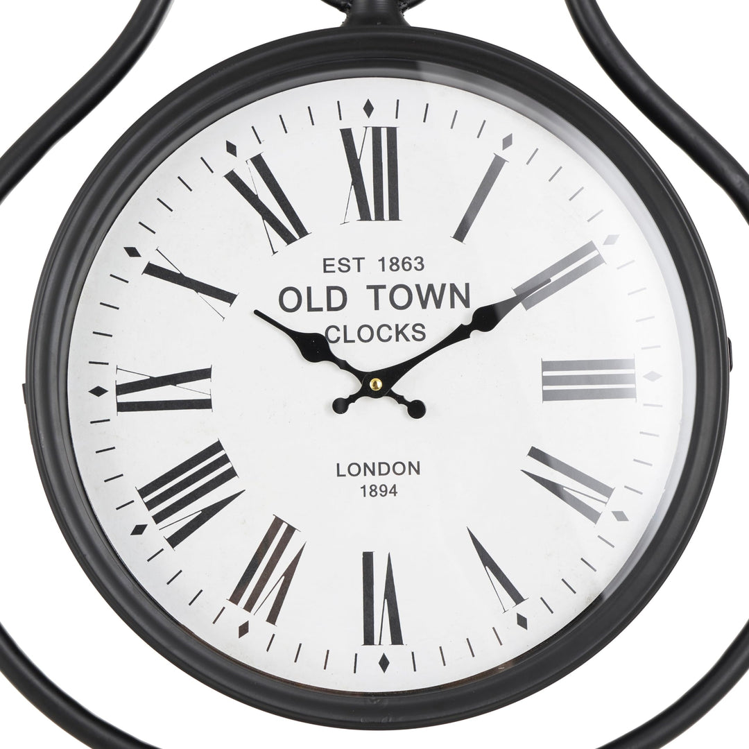 Black Metal Double Sided Tall Standing Floor Clock with Cone Shaped Base Iron - Diamond Home USA