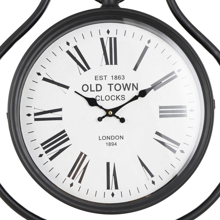 Black Metal Double Sided Tall Standing Floor Clock with Cone Shaped Base Iron - Diamond Home USA