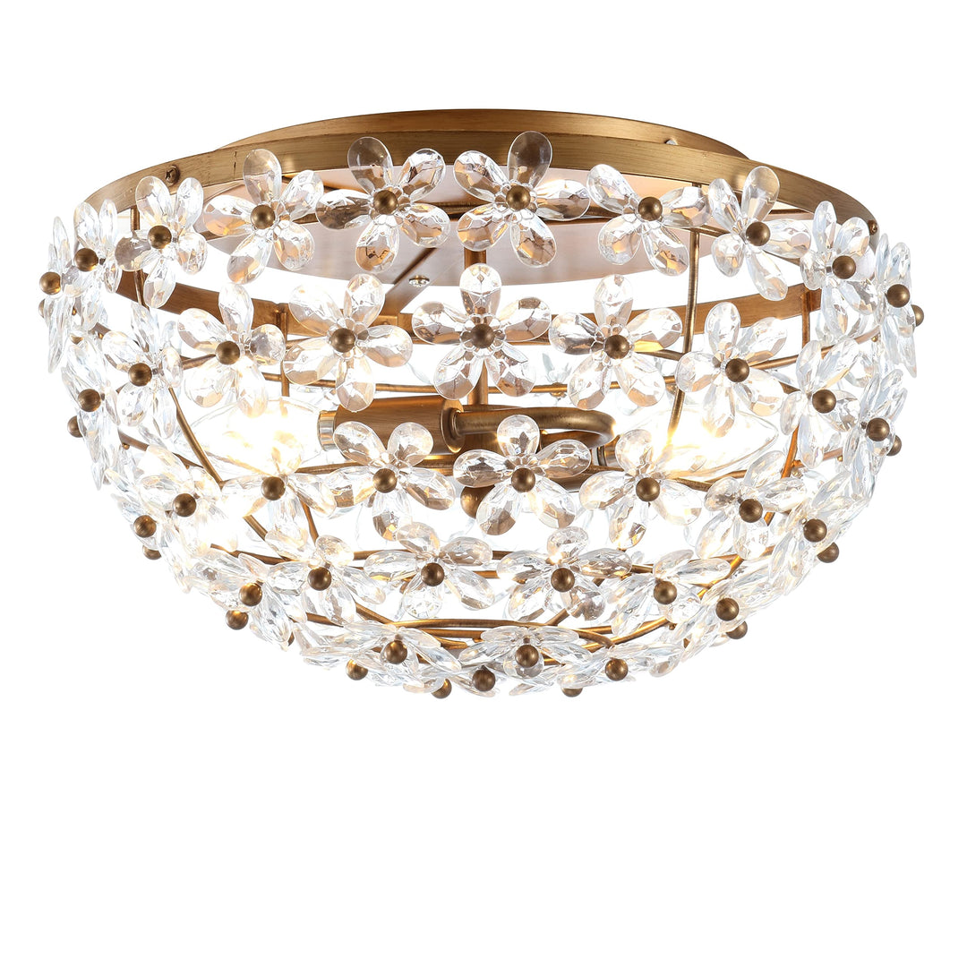 Coco 15.5" Metal/acrylic Led Flush Mount Antique Gold Brown Metallic Glam - Diamond Home USA
