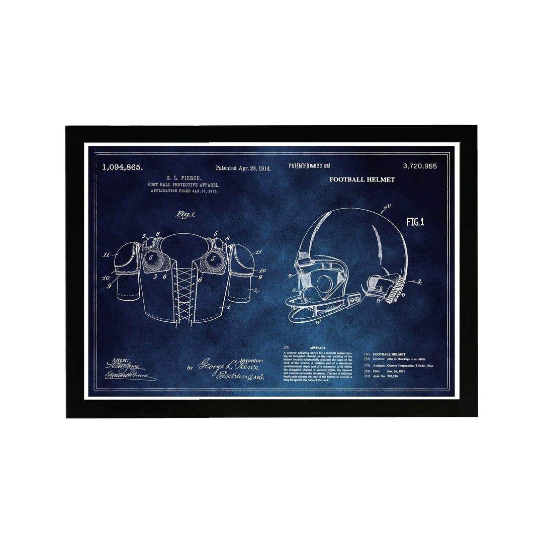 Sports and Teams Framed Wall Art Prints 'll Helmet Blue Chalkboard' - Diamond Home USA