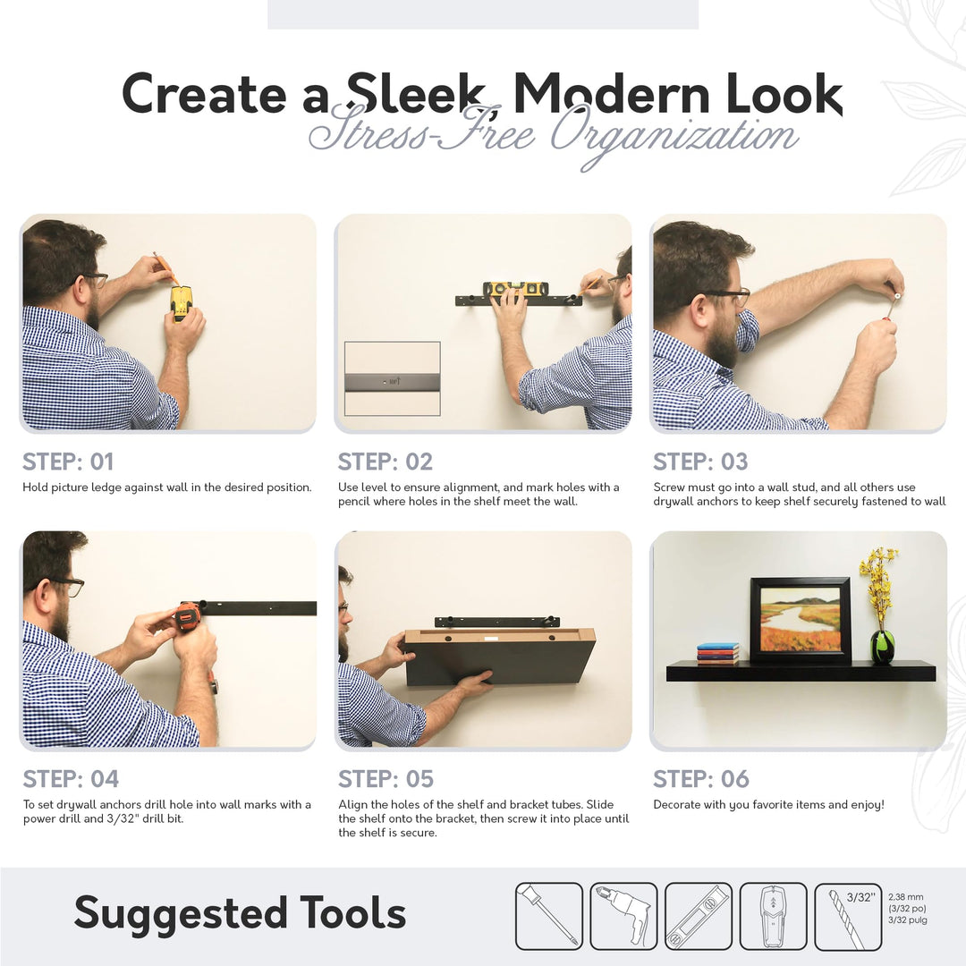 InPlace Durable Shelf with Invisible Brackets - Easy to Install & Remove Deep - Diamond Home USA