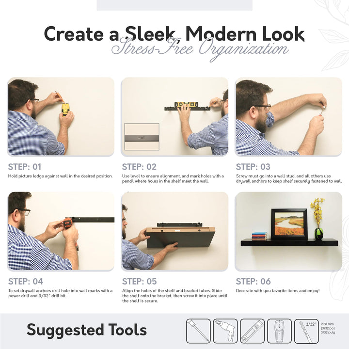 InPlace Durable Shelf with Invisible Brackets - Easy to Install & Remove Deep - Diamond Home USA