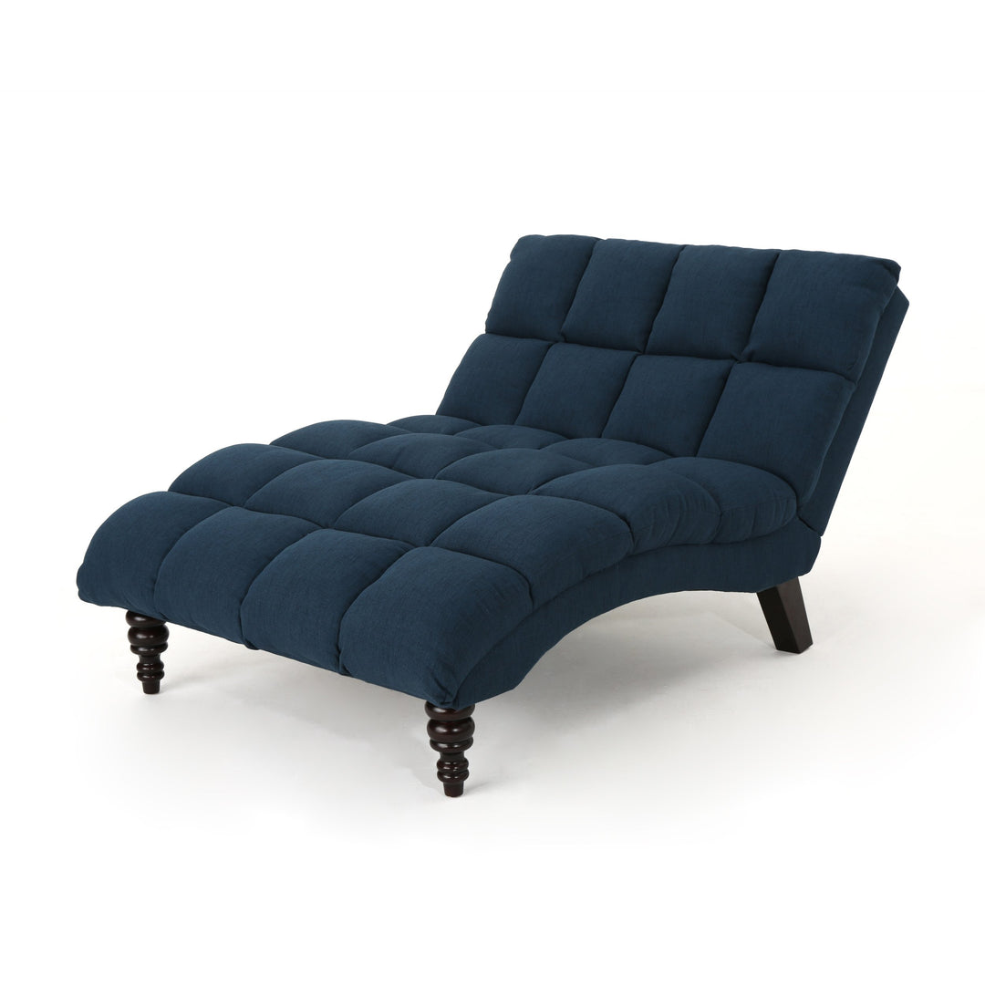 Christopher Knight Home Kaniel Traditional Tufted Fabric Double Chaise Navy Blue navy blue + dark espresso