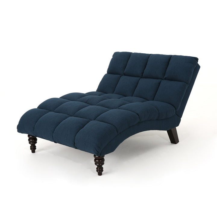 Christopher Knight Home Kaniel Traditional Tufted Fabric Double Chaise Navy Blue navy blue + dark espresso