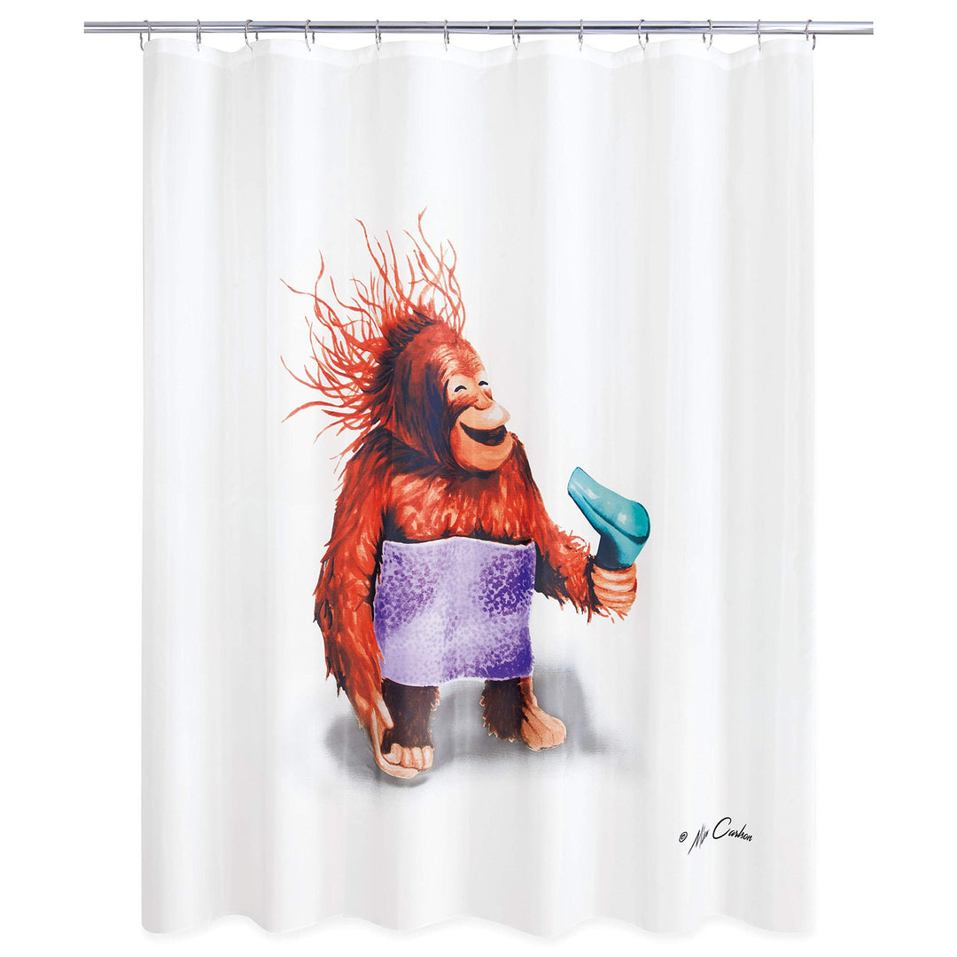Blow Dryer Monkey Shower Curtain Brown Novelty Polyester