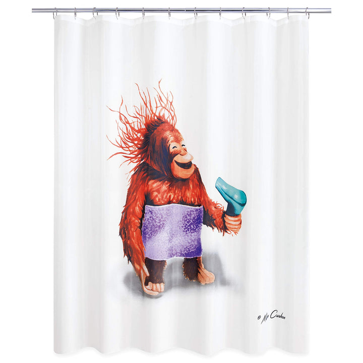 Blow Dryer Monkey Shower Curtain Brown Novelty Polyester