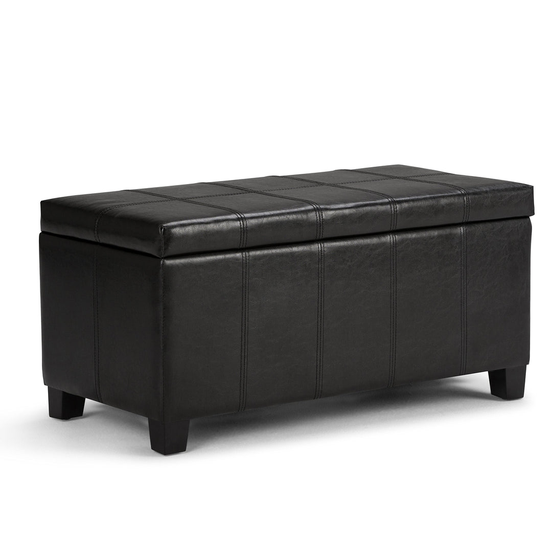 SIMPLIHOME Dover 36 inch Wide Rectangle Lift Top Storage Ottoman Bench in Midnight Black