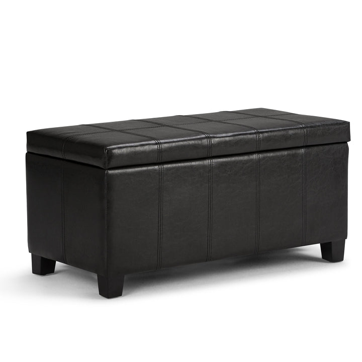SIMPLIHOME Dover 36 inch Wide Rectangle Lift Top Storage Ottoman Bench in Midnight Black