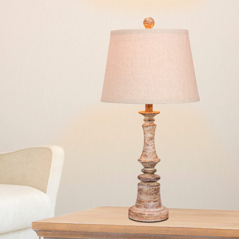 26.5 in. Distressed Candlestick Resin Table Lamp in A Cottage Antique Beige - Diamond Home USA