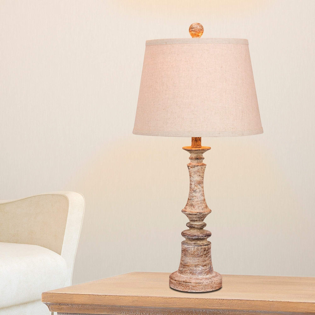 26.5 in. Distressed Candlestick Resin Table Lamp in A Cottage Antique Beige - Diamond Home USA