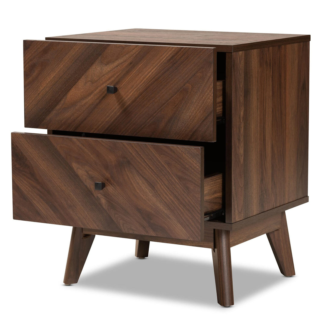 Mid-Century Modern Walnut nished Wood 2-Drawer Nightstand Brown Mid-Century - Diamond Home USA