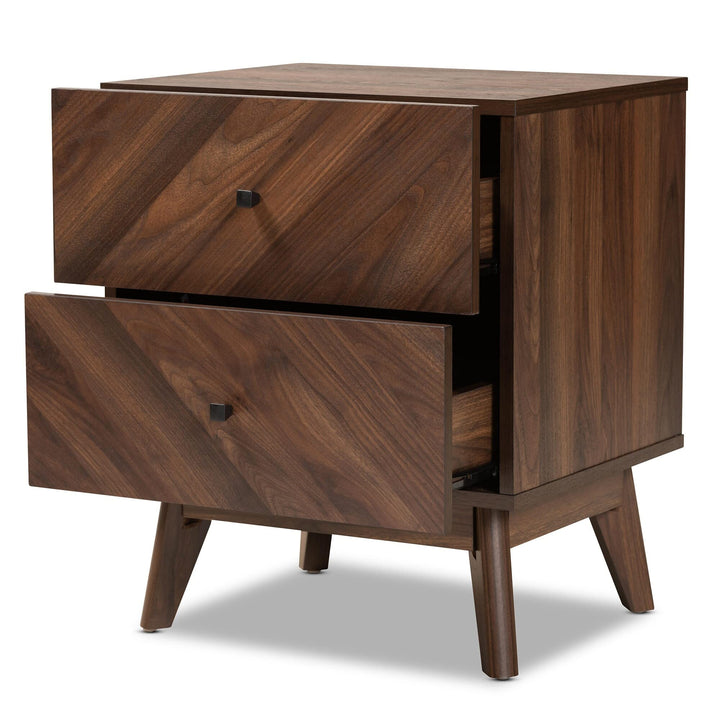 Mid-Century Modern Walnut nished Wood 2-Drawer Nightstand Brown Mid-Century - Diamond Home USA