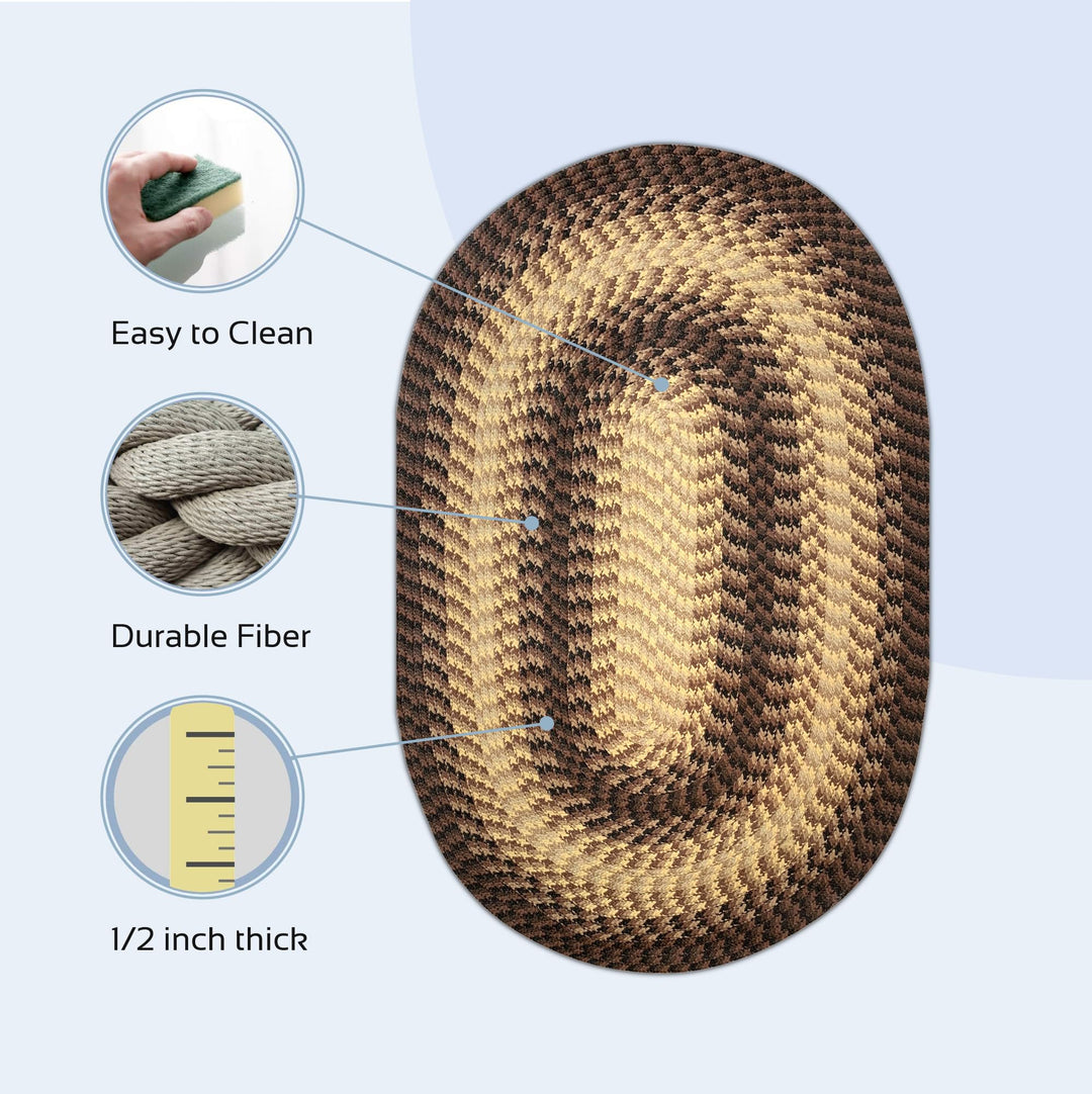 Better Trends Heritage Braid Collection is Durable & Stain Resistant 60" x 90" Oval - Chocolate - Diamond Home USA