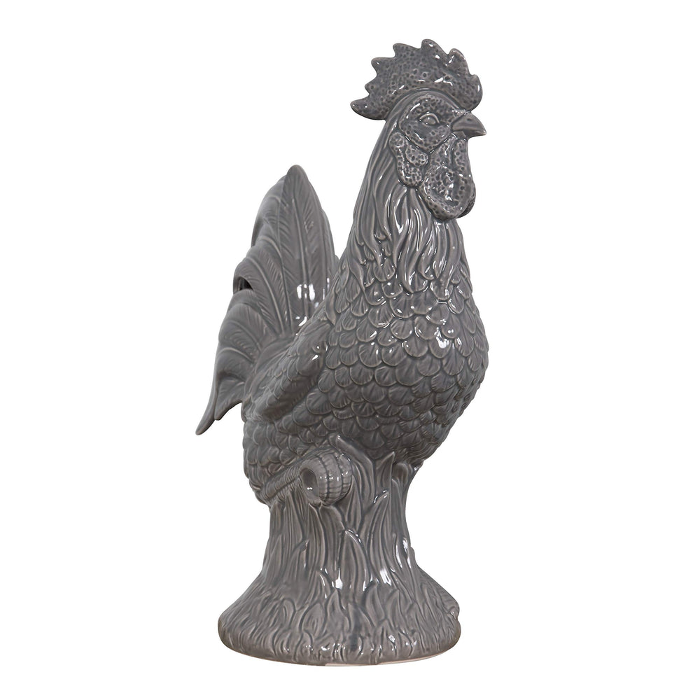 Grey Rooster Statue Animals Ceramic - Diamond Home USA