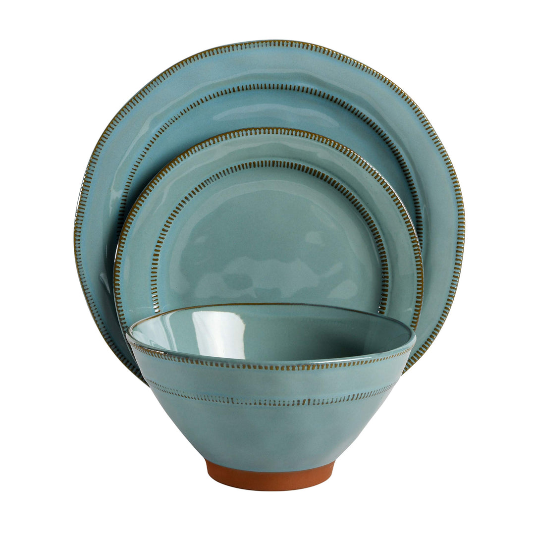 Gibson Elite Terranea Round Reactive Glaze Terra Cotta Dinnerware Set Service Teal - Diamond Home USA