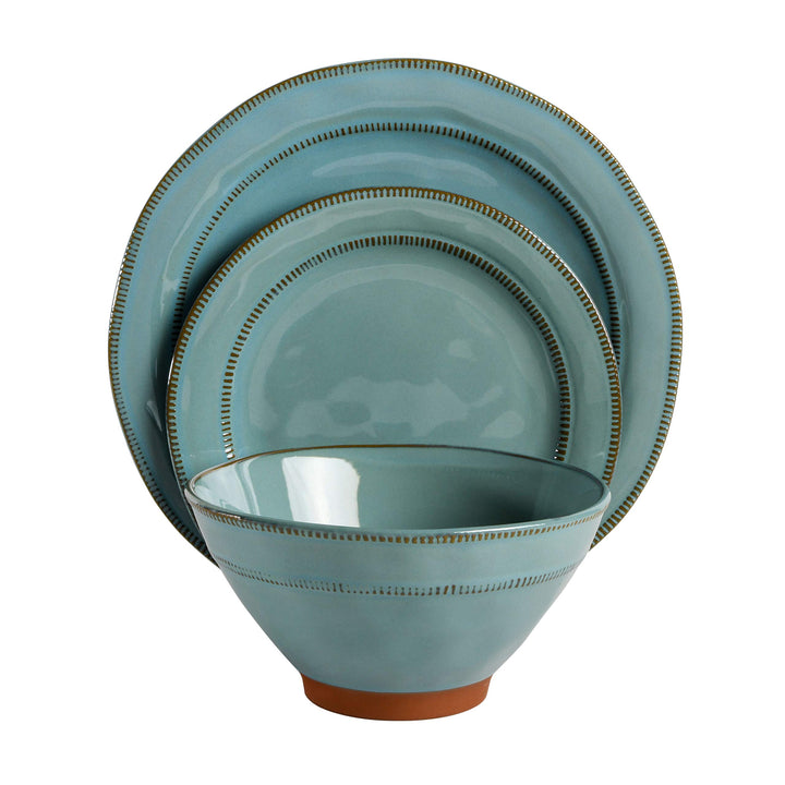 Gibson Elite Terranea Round Reactive Glaze Terra Cotta Dinnerware Set Service Teal - Diamond Home USA