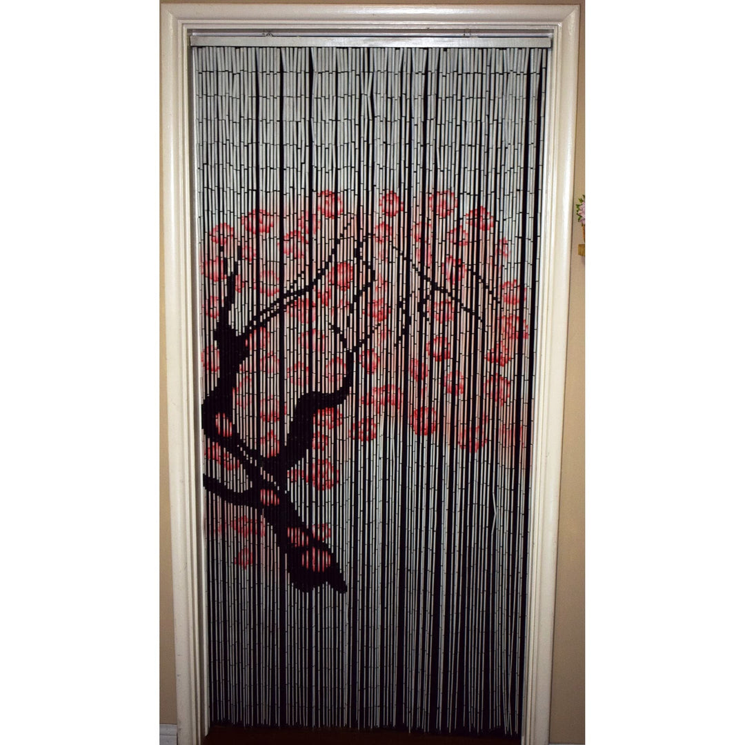 Handmade Cherry Blossom Bamboo Beaded Curtain Off/White Nature Bohemian Eclectic - Diamond Home USA