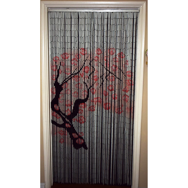Handmade Cherry Blossom Bamboo Beaded Curtain Off/White Nature Bohemian Eclectic - Diamond Home USA