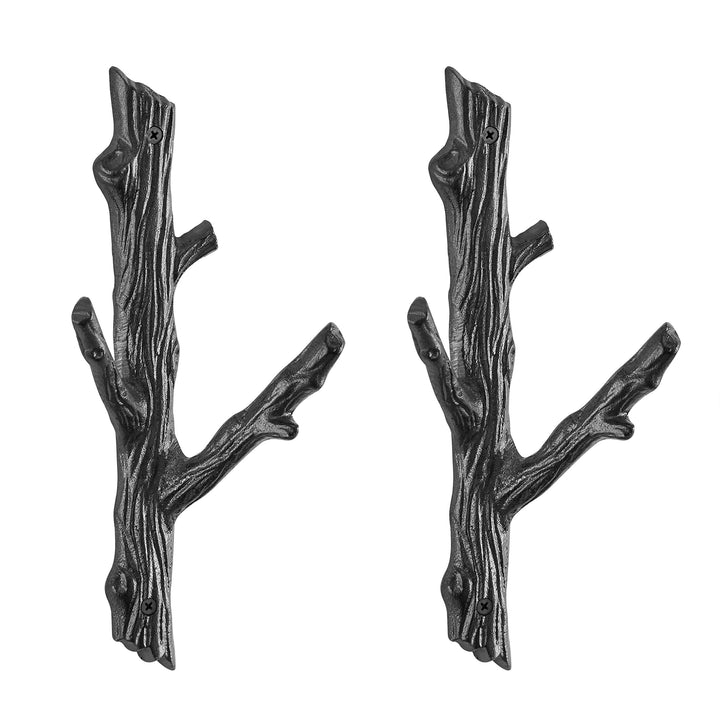 Cast Iron Tree Branch Double Wall Mount Coat Hooks (Set of 2) Brown Matte