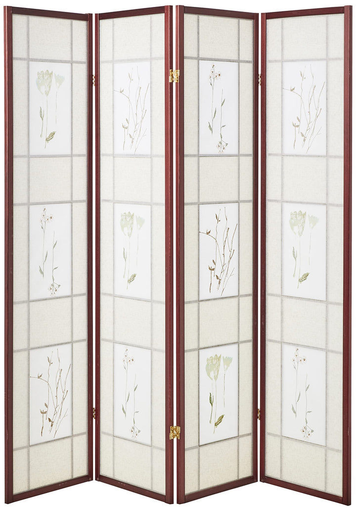 ORE International Four Panel Shoji Screen Cherry Finish - Diamond Home USA