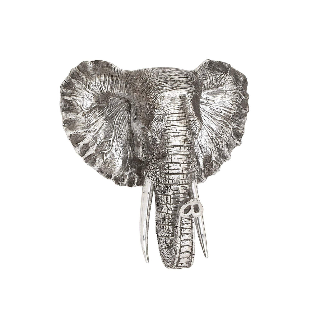 Silver Elephant Plaque Hanging African Decor for Office Safari Sculpture Wall - Diamond Home USA