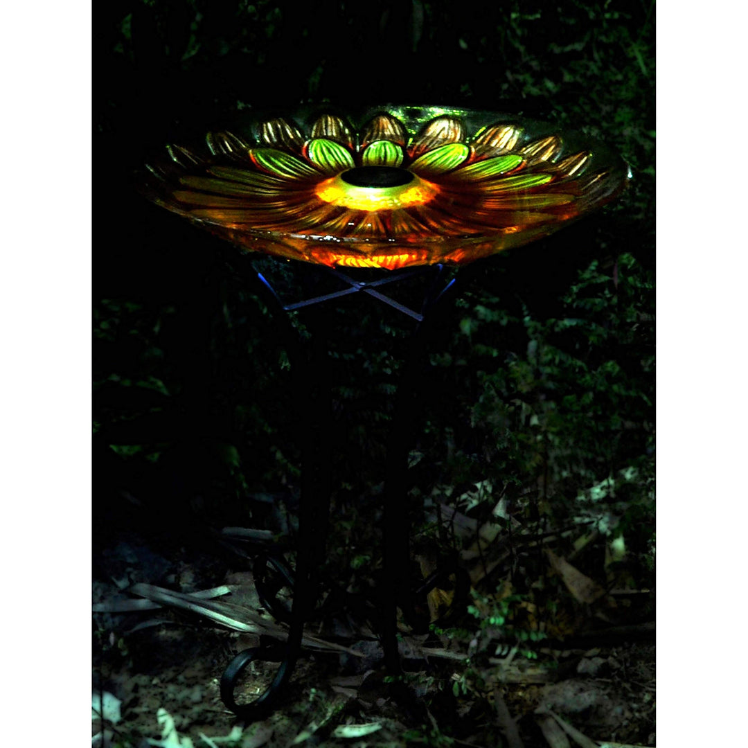 Solar Floral Glass Bird Bath with Stand Multi Color - Diamond Home USA