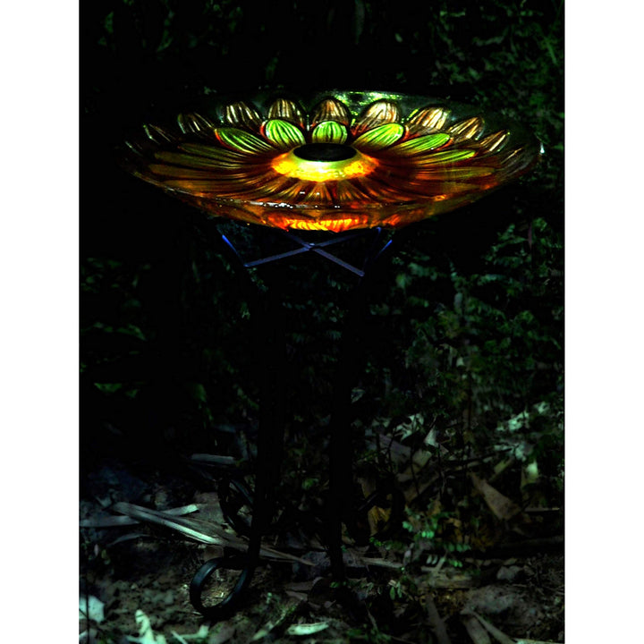 Solar Floral Glass Bird Bath with Stand Multi Color - Diamond Home USA