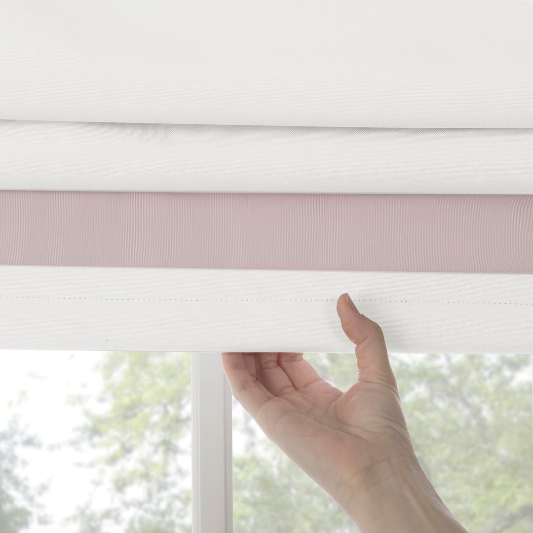Sun Zero Marline Pink Ribbon Border Stripe 100% Blackout Cordless Roman Shade 39" x 64" - Pink/White - Diamond Home USA