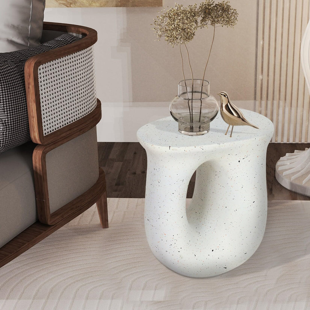 Outdoor Contemporary Lightweight Concrete Accent Side Table White Modern Oval - Diamond Home USA
