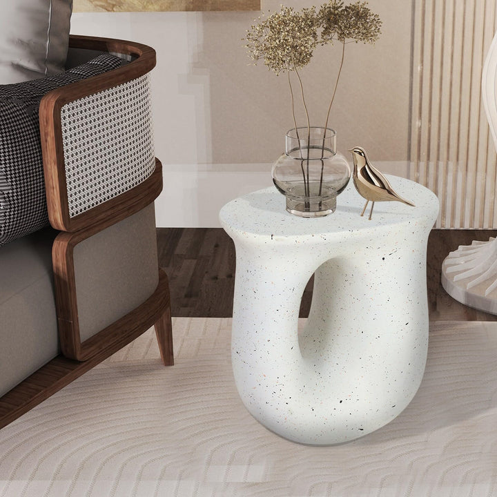 Outdoor Contemporary Lightweight Concrete Accent Side Table White Modern Oval - Diamond Home USA