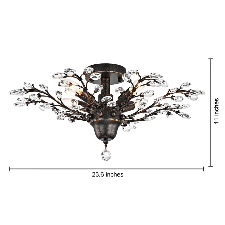 The Lighting Store Holly 4-Light Antique Copper Crystal Leaves Flush Mount - Diamond Home USA