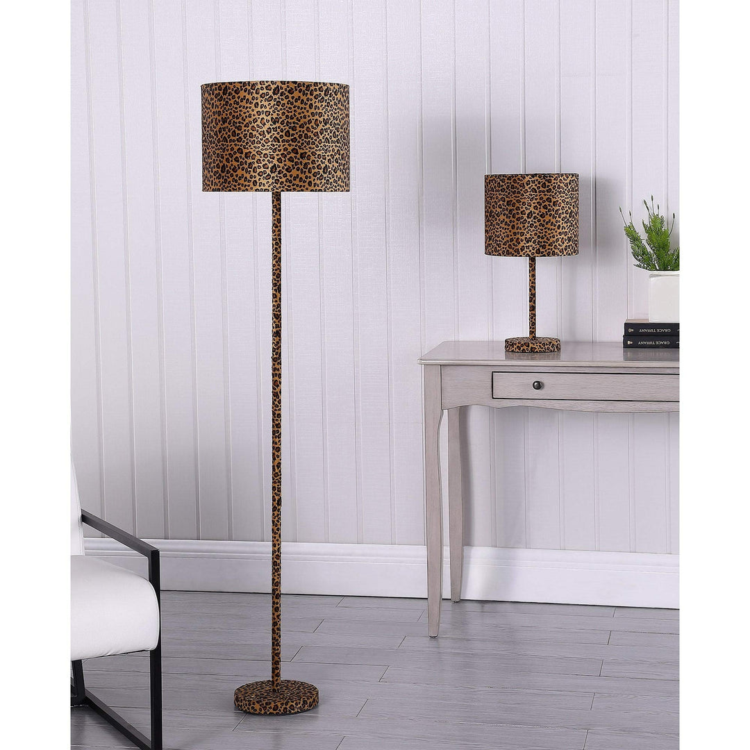 59 in. Suede Leopard Print Floor Lamp Gold Modern Contemporary - Diamond Home USA