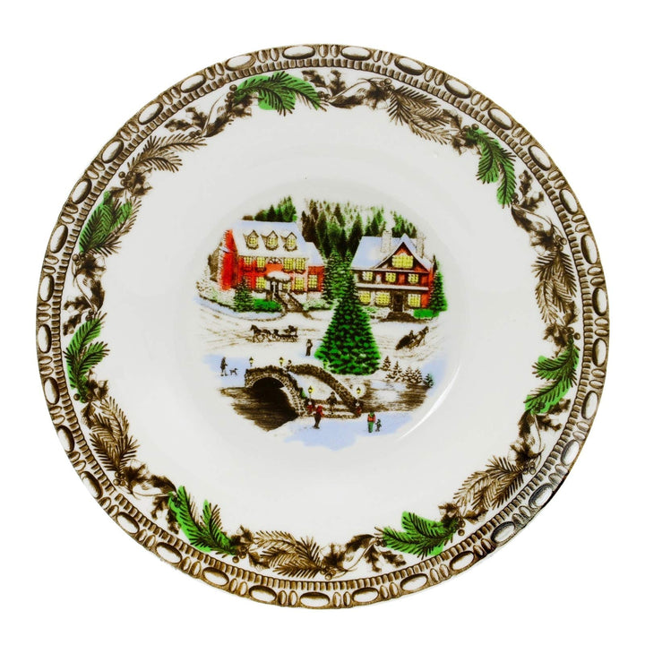 Cozy Christmas Scenic Cottage 16 Piece Dinnerware Set White Animal Casual - Diamond Home USA