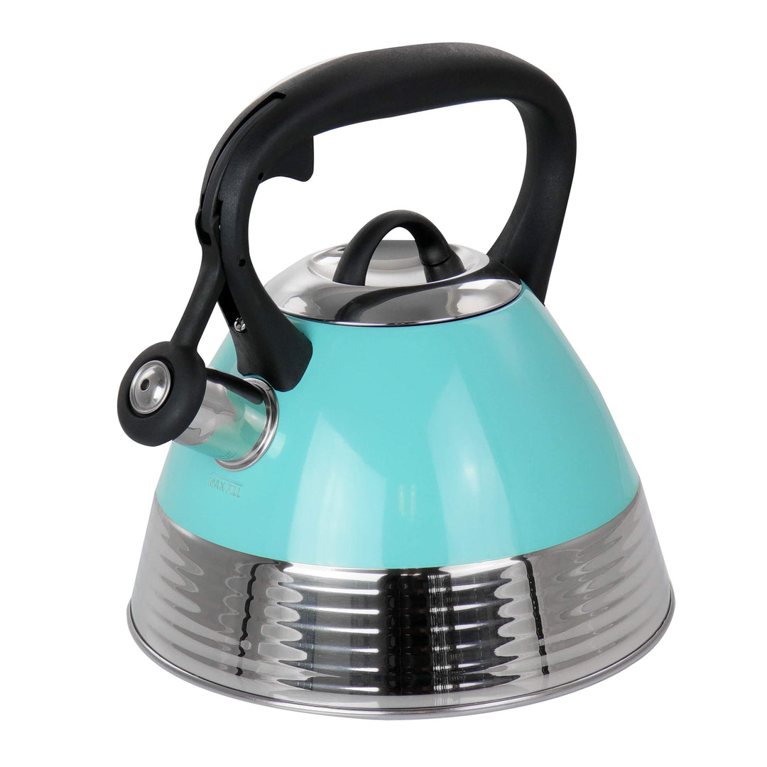 2.5 Quart Stainless Steel Whistling Tea Kettle in Turquoise Blue Medium