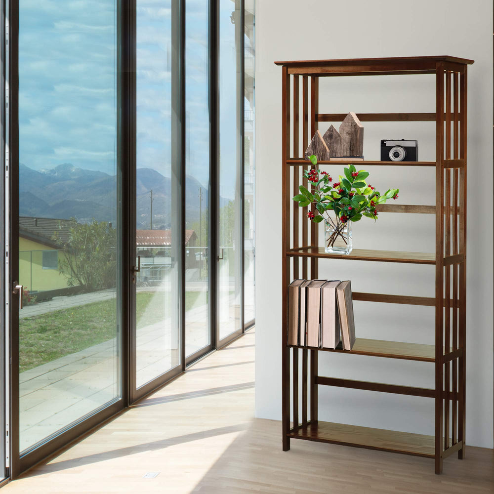 Casual Home Mission Style 5-Shelf Bookcase Walnut (New) - Diamond Home USA