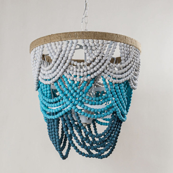 Farmhouse Blue/White Layered Wood Beaded 4-light Chandelier Blue Bohemian - Diamond Home USA