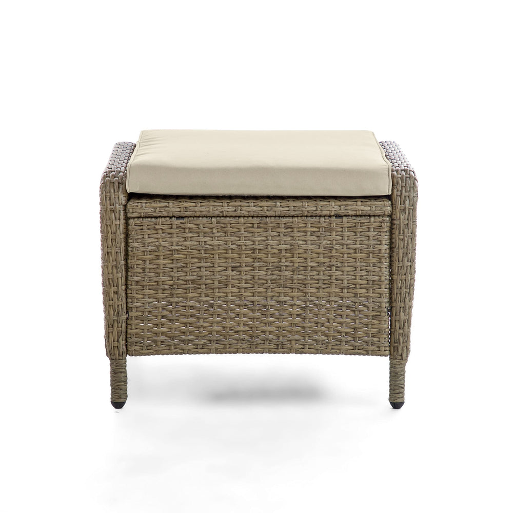 Beige Set of 2 Outdoor Resin Wicker Ottomans with Cushions Brown Classic - Diamond Home USA