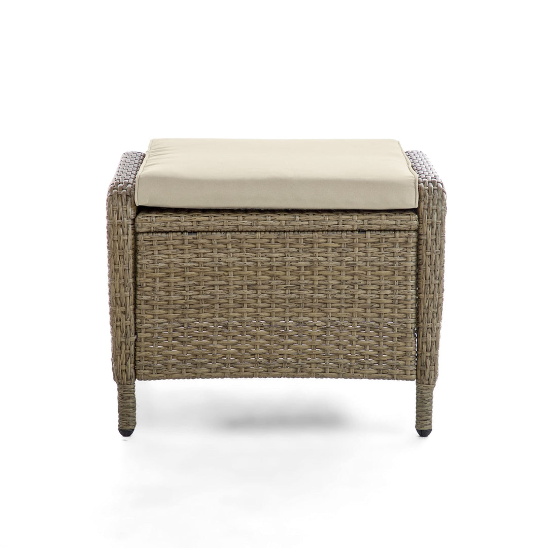 Beige Set of 2 Outdoor Resin Wicker Ottomans with Cushions Brown Classic - Diamond Home USA