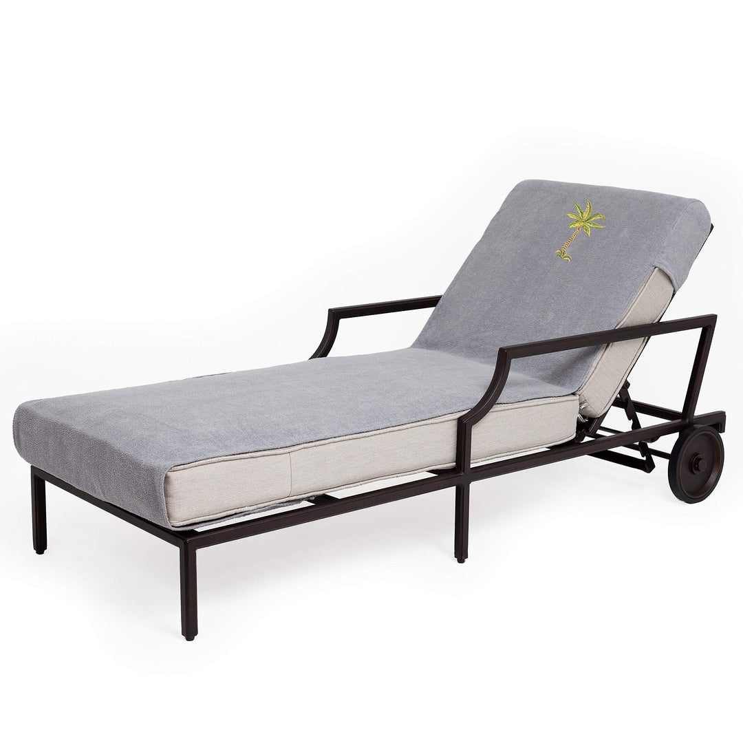 Turkish Cotton Embroidered Palm Tree Grey Towel Cover for Standard Chaise Lounge - Diamond Home USA