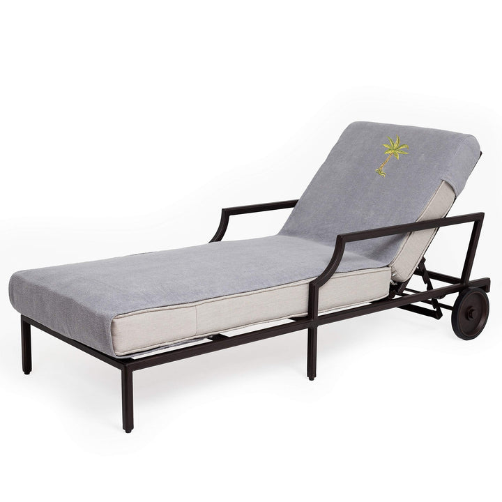 Turkish Cotton Embroidered Palm Tree Grey Towel Cover for Standard Chaise Lounge - Diamond Home USA