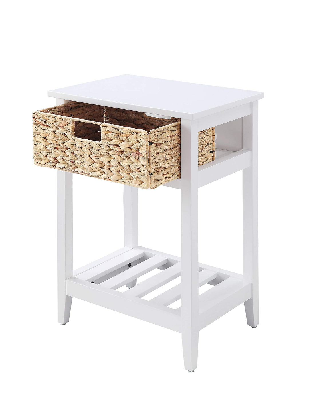 Acme Chinu Wooden Accent Table with Woven Basket in Walnut and Natural - Diamond Home USA