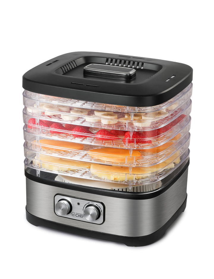COMMERCIAL CHE ood Dehydrator with 5 Adjustable Height Trays Stainless Steel