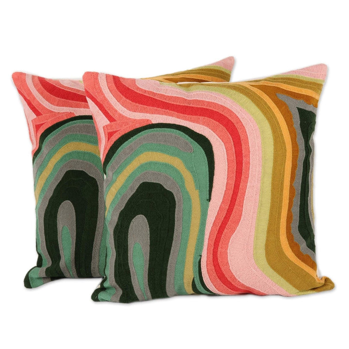 Handmade Abstract Evening Cotton Cushion Covers (Pair) Multi Color Modern