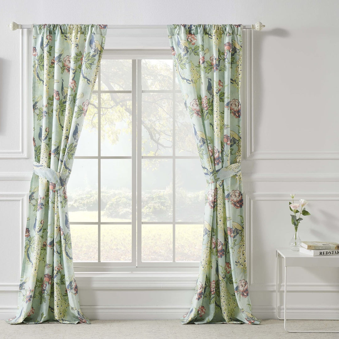 Peacock 84-inch Curtain Panels (Set of 2) Blue Green Red Floral Traditional - Diamond Home USA