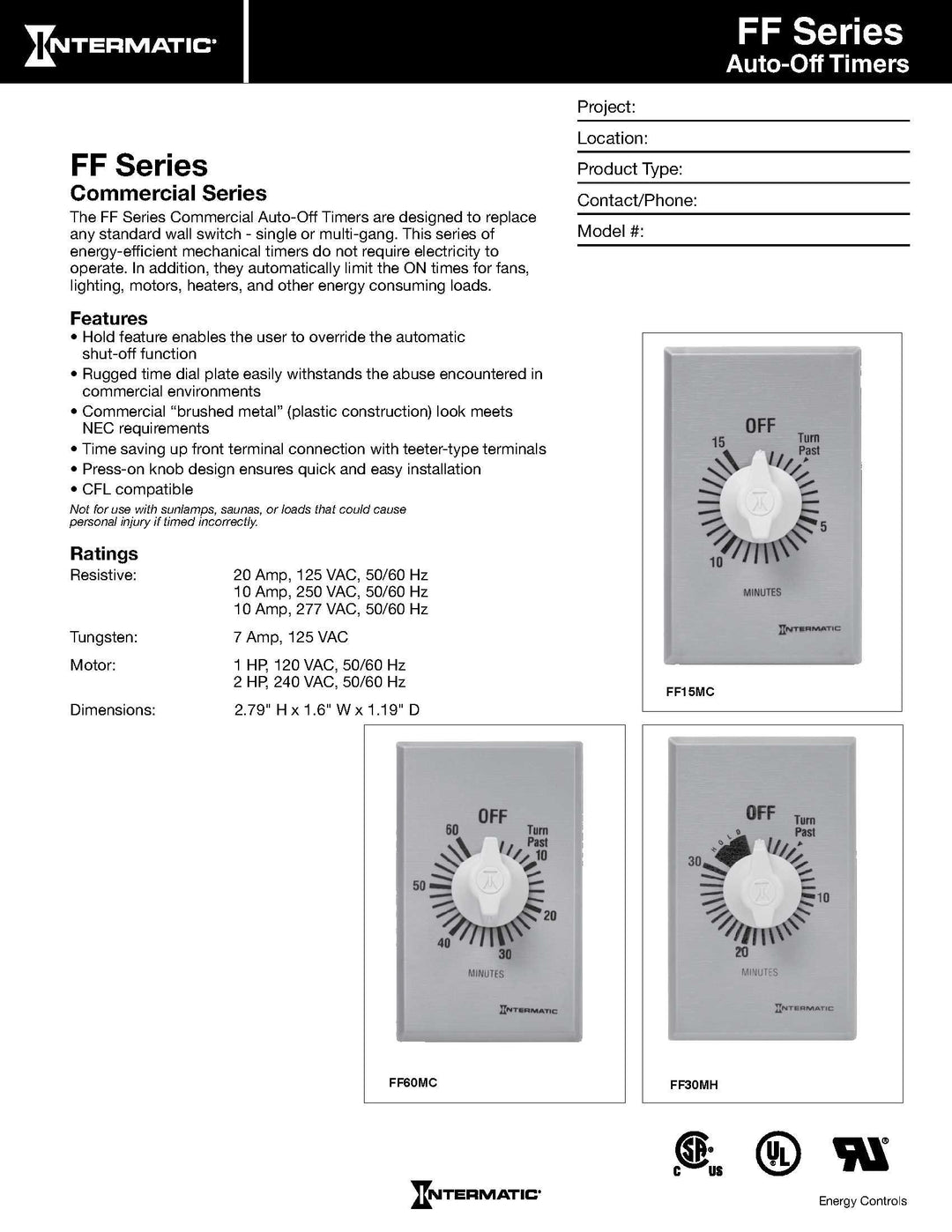 Intermatic FF32H 2-Hour Spring Loaded Wall Timer SMALL Brushed Metal Finish - Diamond Home USA
